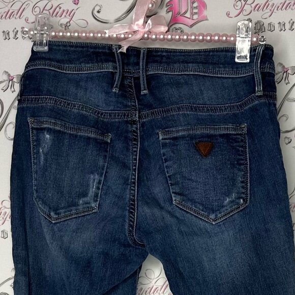 Guess jeans denim triangle logo pocket dark wash skinny straight Women's Blue - Picture 3 of 6